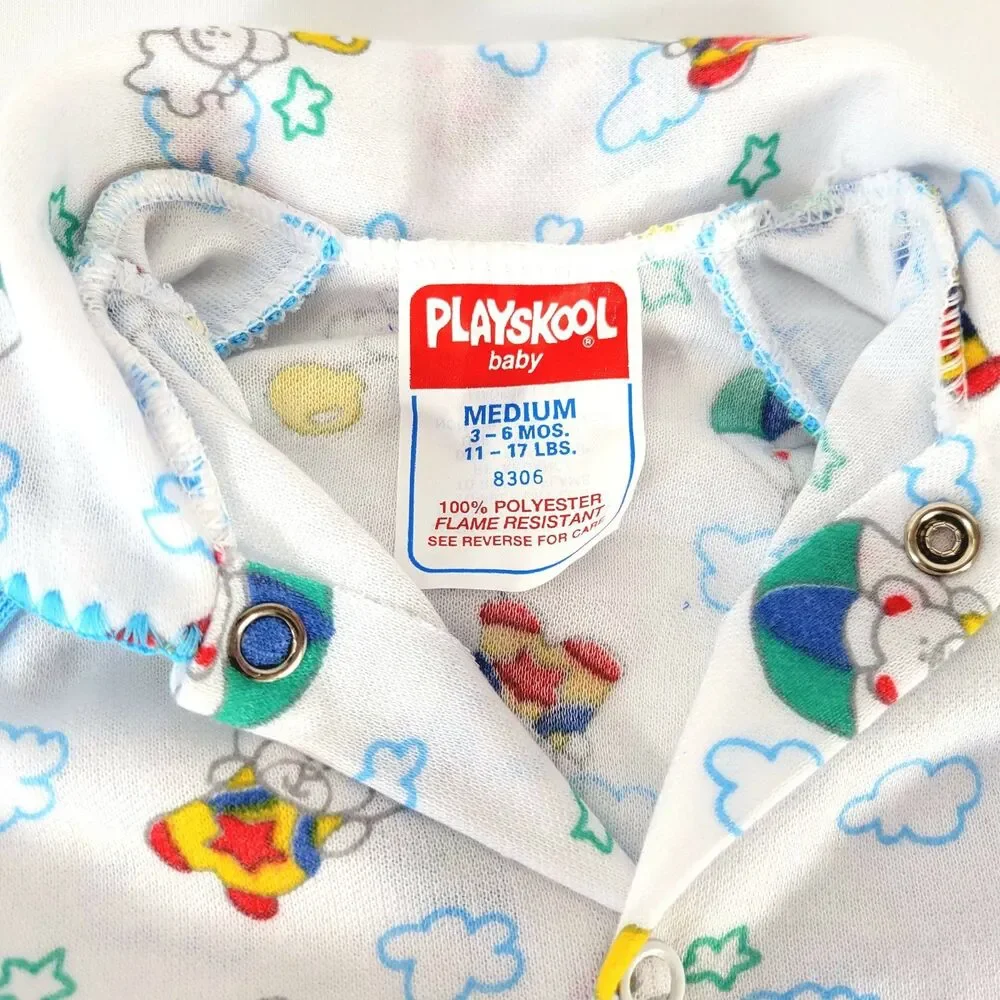 Vintage Playskool Long Sleeve Romper 3-6M One-Piece Pajamas 90s Retro Y2K Bears